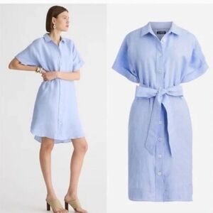 J. Crew Light Blue Button-Front Shirt Dress with Tie Waist